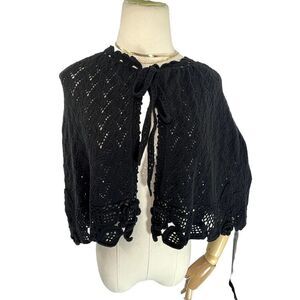 New April Cornell Boutique Black Crochet Shawl Shrug Cape Wrap‎ OSFM Floral